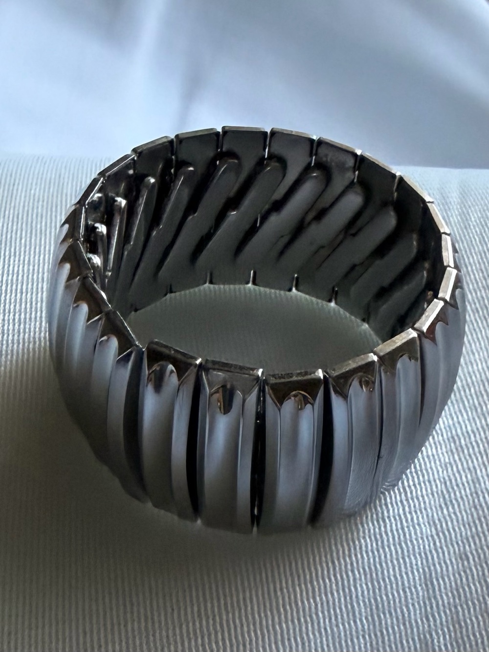 Vintage Milor Italy Wide Ribbed stainless steel stretch Bracelet - Picture 2 of 5